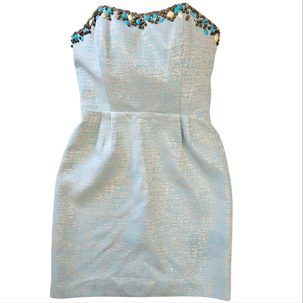Lilly Pulitzer Raya Blue Icing Strapless Mint Aqua Beaded Sweetheart Dress - Picture 1 of 17